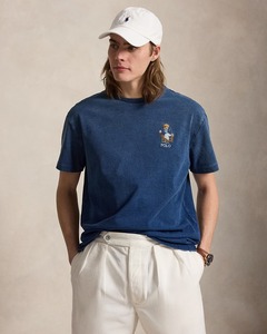 เสื้อยืดโปโลผู้ชายสีน้ำเงิน แขนสั้น คอกลม ผ้าฝ้าย ปักโลโก้รูปหมี ทรงปกติ สไตล์พรีปปี้ ผ้าเจอร์ซีย์ถัก - Product Image 1