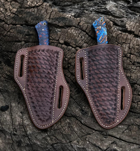 Cuchillo Plegable Profesional de Acero de Damasco para Caza y Camping, de Alta Calidad, Precios Finos, con Mango de Madera y Funda de Cuero OEM - Product Image 3