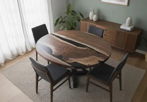 Mesa de Comedor de Resina y Madera de Acacia Hecha a Mano, Moderna y de Lujo, Impermeable, para Sala de Estar, Bodas, Aniversarios, Jubilaciones, Condolencias, Diwali - Product Image 2