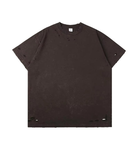 T-shirt Homme Oversize Coupe Boxy Délavé à l'Acide Col Rond Manches Courtes Effet Stone Washed avec Logo Avant en Diverses Tailles – Vente en Gros - Product Image 2