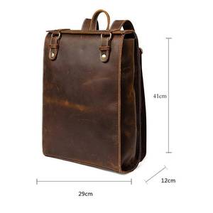 Minimalist Vintage Leather <b>Backpack</b> <b>Waterproof</b> Anti-Theft Laptop Rucksack Genuine Leather Bag LBP-0374 - Product Image 2