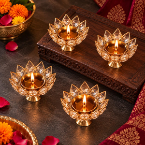 Diya Akhand Rond en Cristal pour Puja, Lampe à Huile Décorative Diwali pour Salle de Prière Hindoue, Élégant Diya en Cristal pour la Décoration du Temple à Domicile - Product Image 3