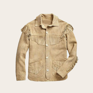 Genuine Cowhide <b>Jacket</b> <b>Western</b> Style Brown & White Professional Customized Modern Classic Breathable Turn-down Collar Winter - Product Image 2