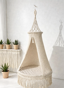 Fauteuil suspendu en macramé fait main |   Fauteuil suspendu bohème |   Siège de hamac en corde de coton |   Décoration de plage et de jardin |   Chaise de relaxation intérieure et extérieure - Product Image 2