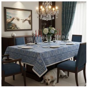 Nappe rectangulaire en coton imprimé bleu classique, 10-12 places, 180x340 cm, style classique, lavable, pour usage domestique, vente chaude - Product Image 1