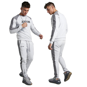 Mens Beige 100% Cotton Fleece Tracksuit Set Crewneck Sweatshirt Long Sleeve Jogger Pants Casual Cozy Loungewear Autumn Winter - Product Image 5