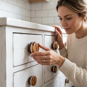 Bouton de meuble rond en bois, design minimaliste, poignée durable pour meubles de cuisine - Product Image 3