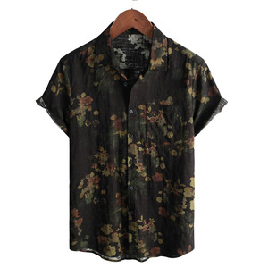 Derniers modèles de t-shirts hawaïens en toile écologiques, logo/couleur personnalisés, respirants, confortables, de haute qualité, anti-plis pour hommes - Product Image 1