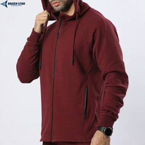 Men's Maroon Hooded Tracksuit Full Sleeve Zipper Casual Sweatshirt Pants Set Breathable 100% Cotton Solid Lightweight Autumn - Product Image 3