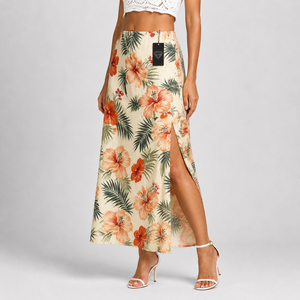 Fabricante de Vestidos Largos de Verano para Mujer, Estampado Floral, Cintura Alta, Abertura Lateral, Estilo Tropical, Venta al Por Mayor Premium - Product Image 5
