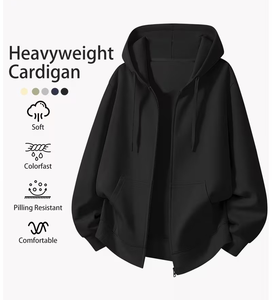 Zip-up 100% Cotton Full Sleeve Hoodie Hooded Sweatshirts for Women with a Loose Fit Featuring a Zip-Up Design Long Sleeves - Product Image 2