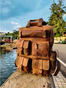 Durable Waterproof Genuine Leather Rucksack Anti-Theft Vintage Laptop <b>Backpack</b> for <b>Daily</b> Travel LBP-0318 - Product Image 2