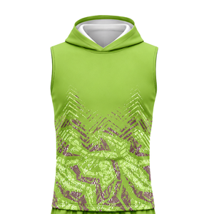 Uniforme de football personnalisé pour garçons 7v7, ensemble de maillot à capuche sans manches et short, impressions abstraites sublimées, logo d'équipe personnalisé, nom et numéro - Product Image 3