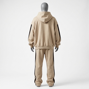 Beige Oversized Zipper Sweatsuit Men <b>Black</b> Stripe <b>Zip</b> <b>Hoodie</b> <b>Black</b> Chest Logo Cuffed Joggers Tan <b>Zip</b> <b>Up</b> Hooded Track Set Neutral - Product Image 2