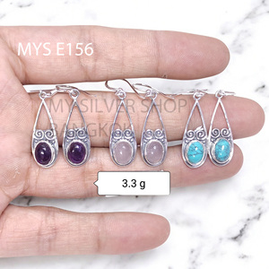 Pendientes Finos de Plata de Ley 925 con Turquesa Natural Cabujón MYS-E156 Listos para Enviar en Stock Bajo MOQ Joyería India para Mujer - Product Image 1