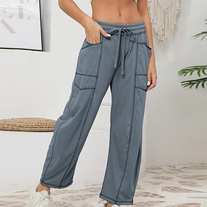 Women Relaxed Cargo Pants Wide Leg Sweatpants High Waist <b>Drawstring</b> Casual Streetwear Joggers - Product Image 3
