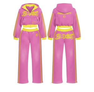 Ensemble de survêtement 2 pièces pour femme : sweat à capuche court zippé et pantalon de jogging large avec bande latérale – Noir et Rouge - Product Image 2