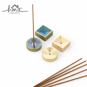 Set of Brass Incense Holders Round and Square Groove Design <b>Stick</b> Burner Collection Modern Decorative Home Fragrance Meditation - Product Image 1