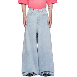 Pantalones Vaqueros Anchos de Hombre Azul Claro, Cintura Alta, Denim Lavado, Corte Holgado, Casuales de Verano - Product Image 1
