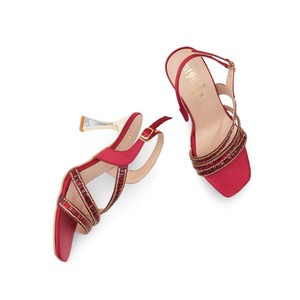 Luxury <b>Maroon</b> Fancy Sandals for Women Beaded Multi-Strap Flared Heels Elegant Bridal Wedding Party <b>Shoes</b> - Product Image 2