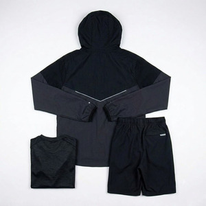 Custom Logo <b>Men</b> 3-Piece Lightweight Nylon Sportswear Set Hooded <b>Jacket</b> T-Shirt and Shorts Running Gym Wear Wholesale - Product Image 2