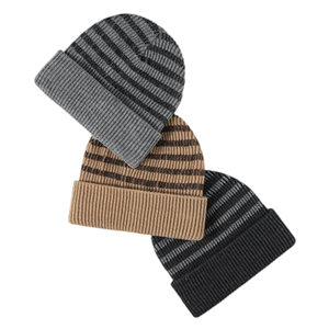 Bonnet unisexe en acrylique 100% tricoté, style décontracté, avec revers, pour adulte, tailles 56-58 cm, gris, marron, noir - Product Image 1