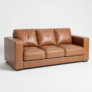 Canapé de salon moderne en cuir de vachette véritable avec accoudoirs carrés et structure solide pour les intérieurs contemporains - Product Image 1
