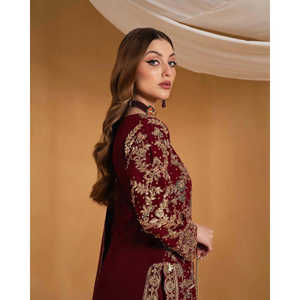 Broderie fantaisie et travail à la main en pierre Dupatta Ensemble haut et bas de taille 2XL - Product Image 4