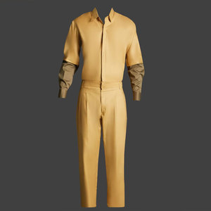 Conjunto de camisa amarilla mostaza de manga larga para hombre con puños en verde oliva contrastante y pantalones a juego - Product Image 6