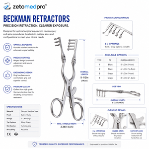 Rétracteur auto-serrant Beckman 3x4 à pointes multiples, plusieurs longueurs, ZETOMEDPRO, ensemble d'instruments chirurgicaux orthopédiques manuels - Product Image 3