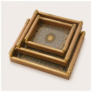 <b>Set</b> of 3 Luxury Decorative <b>Nesting</b> Trays with Premium Gold Handles and Geometric Print Serving Tray for <b>Coffee</b> <b>Table</b> - Product Image 6