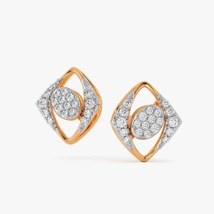 Boucles d'oreilles clous géométriques ovales en or jaune avec diamants de laboratoire - Product Image 3
