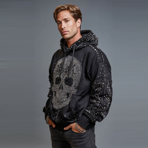 Sweat à capuche tendance pour homme avec strass, pull en polaire épais pour l'hiver, hauts à capuche avec strass pour homme - Product Image 1