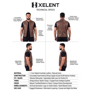 Gilet de moto en cuir de vachette vieilli personnalisé OEM, tactique CCW avec lacets latéraux, pour homme - Product Image 5