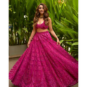 Ropa de fiesta china tradicional Lehenga Choli con lentejuelas de hilo Dori Work - Product Image 4