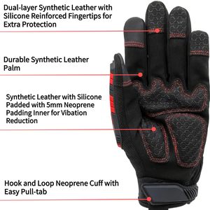Gants de mécanicien en cuir synthétique haute résistance, protection contre les chocs, haute dextérité, réduction des vibrations, compatibles écrans tactiles - Product Image 2