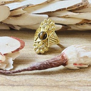 Latest Design Boho Star Tiger Eye <b>Ring</b> Tribal Brass Jewelry For Women 18K Gold Plated Celestial <b>Chunky</b> Statement Wholesale <b>Ring</b> - Product Image 5