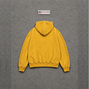เสื้อฮู้ดดี้ผู้ชายสีทองแต่งหมุดสไตล์วินเทจทรงโอเวอร์ไซส์ ลุคสตรีทแวร์ ขาดๆ แบบหนา สไตล์กรันจ์ ไซส์ S - Product Image 6
