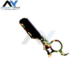 Rasoir de Barbier Professionnel à Lame Droite en Acier Inoxydable avec Anneau, Manche Camouflage pour la Coupe de Cheveux et le Rasage - Product Image 2