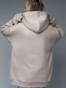 Sweat-shirt à capuche surdimensionné pour femme, couleur unie, manches longues, en coton tricoté, respirant, longueur longue, avec poches, pour l'automne - Product Image 2