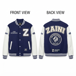 <b>Mens</b> Varsity <b>Jacket</b> 450 GSM Wool Blend Body 320 GSM PU Leather Sleeves Navy <b>White</b> Contrast Panels Custom Logo OEM ODM - Product Image 1