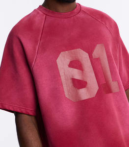 T-shirt col rond surdimensionné pour homme, coupe ample, en coton bordeaux délavé avec impression de numéros, style streetwear décontracté, fabrication OEM ODM - Product Image 2