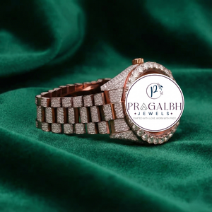 นาฬิกาข้อมือ Pragalbh Jewels สแตนเลสสตีลสั่งทำพิเศษ ประดับเพชร กันน้ำ หรูหรา พร้อมหินประดับแบบควอตซ์ สำหรับสไตล์ฮิปฮอป - Product Image 3