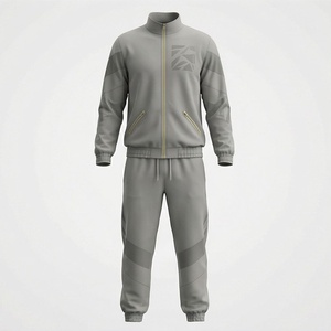 Survêtement gris pour homme, fermeture éclair intégrale, col montant, couleur unie, vêtements de sport décontractés avec poches latérales, matière polyester respirante - Product Image 1