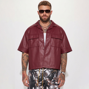 Custom Logo 100% Genuine Leather <b>Shirt</b> for Men Short Sleeve Classic Collar Button <b>Shirt</b> Fully Customizable Streetwear Wholesale - Product Image 1