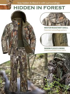 Ensemble veste et pantalon de chasse camouflage Soft Shell, résistant à l'eau, silencieux, pour activités de plein air - Product Image 3