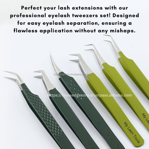 Pince à épiler professionnelle pour extensions de cils à pointe en fibre, courbée en forme de lune, légère, avec grip à pois, pour volume de cils - Meilleures ventes - Product Image 6