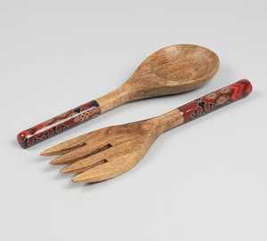 Bol à salade moderne de luxe en bois émaillé imprimé avec ensemble de cuillères – Vaisselle élégante faite à la main pour la salle à manger, la cuisine et la décoration intérieure - Product Image 2