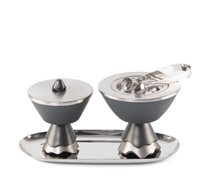 Ensemble brûleur d'encens moderne en métal gris avec plateau en acier inoxydable, pince à charbon, couvercle, pot à bakhoor, encensoir à oud – Idéal pour cadeau et décoration intérieure - Product Image 4