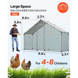 Gallinero Grande de Metal, 9.8 x 3.3 x 6.6 pies, Cubierta Impermeable, Estructura Resistente, Techo de Campana, Gallinero con Corral para Aves de Corral - Product Image 2